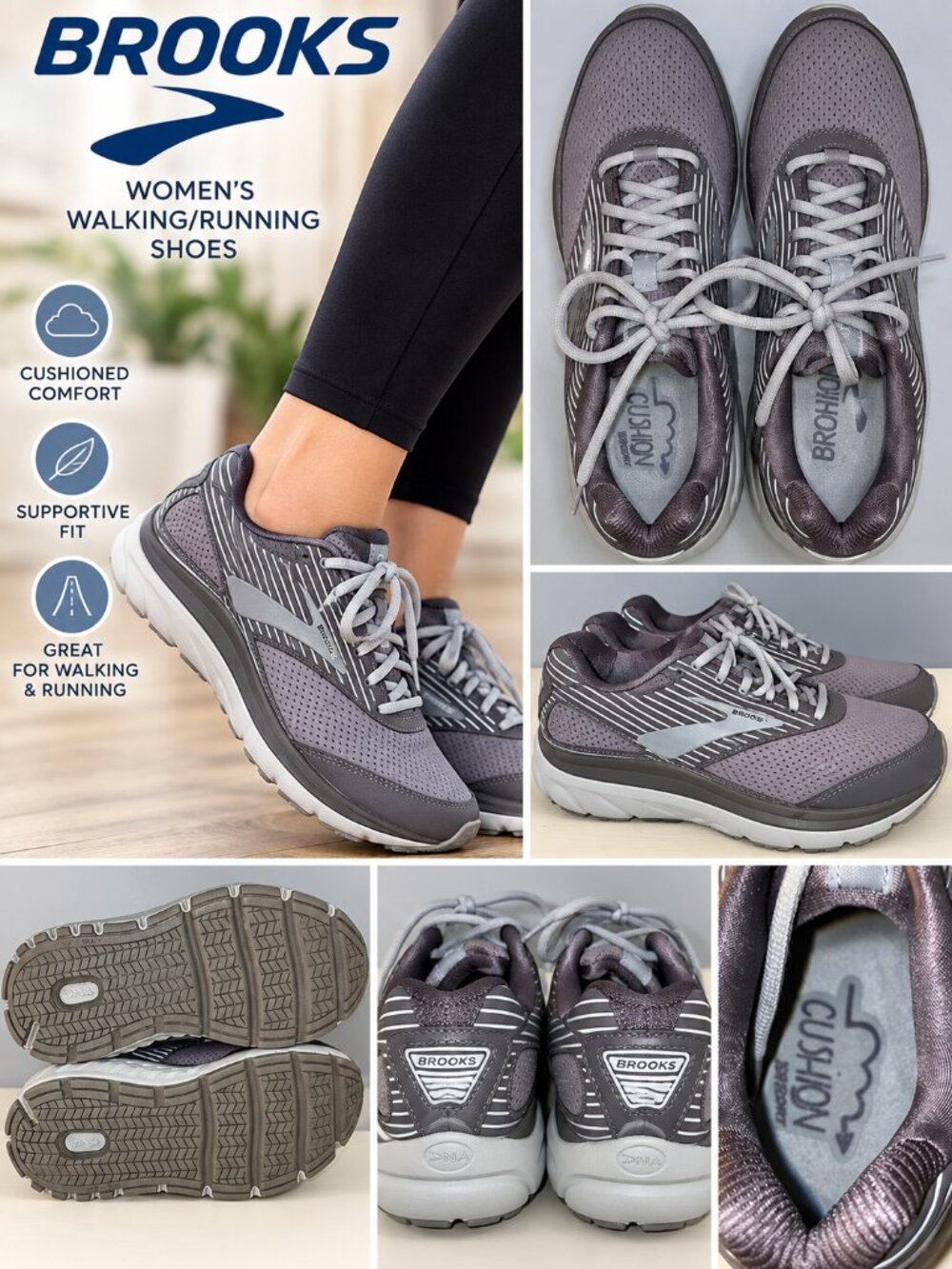 Brooks Addiction Walker Suede Women’s 7.5 Wide Gray Motion Control Shoes